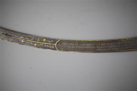 A fine George III silver gilt mounted presentation sword by Rundell, Bridge and Rundell, length 35in.